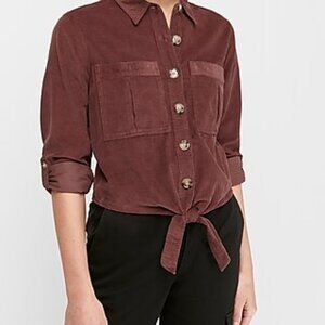 🎉 HOST PICK🎉 Express Burgundy Button Front Corduroy Top Size Medium NWT